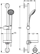 Ideal Standard IdealRain set de douche 1 fonction 60  chromé barre de douche avec douchette et flexible
