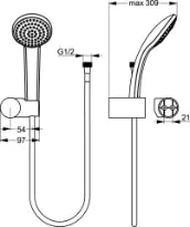 Ideal Standard IdealRain set de douche 1 fonction chromé avec douchette,metalflex et support mural