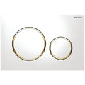 PLAQUE DE COMMANDE TOILETTE GEBERIT SIGMA 20 blanc or synthetique reserv. a encastrer 2 boutons de commande - anneau autour plaqué or