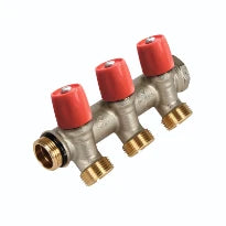Henco VBS laiton collecteur avec vannes d'arrêt 4/4 - 3 x EK3/4 - rouge