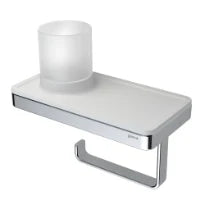 GEESA Frame Porte-rouleau de papier toilette avec tablette et support (lumière LED) Blanc / Chromé