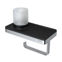 GEESA Frame Porte-rouleau de papier toilette avec tablette et support (lampe LED) Noir / Chromé