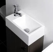 Vika Fontana lavabo 400 x 220 x 115 mm - blanc - ciment coulé - avec trou de robinet gauche - sans trop-plein