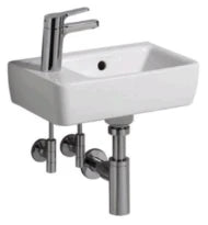 Geberit Renova Compact lave-mains asymétrique 400 x 250 mm - blanc KeraTect - avec trou de robinet gauche - avec trop-plein