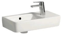 Geberit Renova Compact lave-mains asymétrique 500 x 250 mm - blanc - avec trou de robinet droite - avec trop-plein