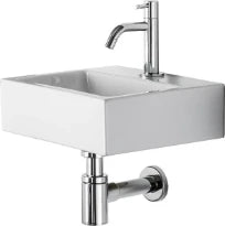 Conima Mini Delta ensemble lave-mains 340 x 285 x 100 mm - blanc - avec trou de robinet - sans trop-plein - avec robinetterie chromé - avec siphon - avec bouchon - avec fixation
