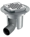 DELABIE Siphon sol dur 100x100 H. régl. sortie horizontale coude Ø50