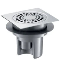 DELABIE Siphon sol dur 150x150 - H. régl. sortie intégrée Ø40