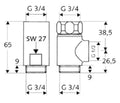 SCHELL Raccord-T et entretoise avec écrou flottant, 3/4", chromé