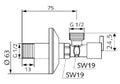 SCHELL Robinet d'équerre PINT, régulable long,sans raccord à sertir,1/2",chromé
