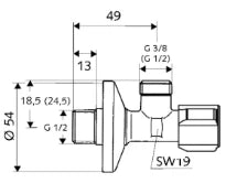 SCHELL Rob.d'équerre COMFORT avec filtre 1/2 x 1/2 chromé sans raccord à sertir