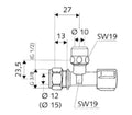 SCHELL Rob. d'équerre COMFORT, régulable avec raccord bicône,1/2", KIWA, chromé