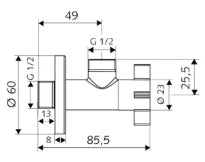 SCHELL Robinet d'équerre design 4WING régulable,sans racc.à sertir,1/2",chromé