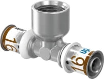Uponor S-Press Plus laiton té réduit avec filetage femelle 90° FFF 20 x 1/2 F x 20
