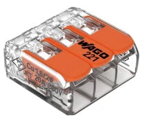 Wago 221 compact borne avec levier 3 x 0.14-4 mm (set 10pcs) - transparent - prix par set