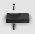 Clou Vale lavabo à poser/mural 380 x 190 x 70 mm - cuvette gauche - noir mat - céramique - sans trou de robinet - sans trop-plein - avec bouchon encastrée - non fermable
