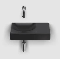 Clou Vale lavabo à poser/mural 380 x 190 x 70 mm - cuvette gauche - noir mat - céramique - sans trou de robinet - sans trop-plein - avec bouchon encastrée - non fermable