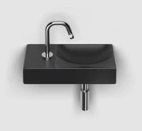 Clou Vale lavabo à poser/mural 380 x 190 x 70 mm - cuvette droite - noir mat - céramique - avec trou de robinet gauche - sans trop-plein - avec bouchon encastrée - non fermable