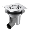 DELABIE Siphon sol dur 150x150 H. régl. sortie horizontale coude Ø50