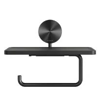 Geesa Opal porte-rouleau papier toilette avec tablette - Brushed Black Metal