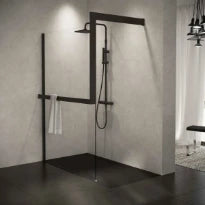 Novellini Kuadra H Frame Kit - noir mat - à fixer au mur - frame à l'extérieur avec porte-serviette-droite