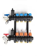 ProOne UFH set de collecteurs synthéthique montés pour chauffage par le sol incl. vanne à bille + purgeur d'air automatique + débitmètres 4/4 - 6x EK3/8
