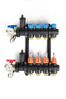 ProOne UFH set de collecteurs synthéthique montés pour chauffage par le sol incl. vanne à bille + purgeur d'air automatique + débitmètres 4/4 - 6x EK3/8