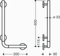 Hewi 800 K L-barre de maintien coudée ,A1=600, W1= 300, BM1263.3, blanc de sécurité