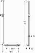 HEWI L-barre main.coudée ,Ø32,(LA56),A1= 1250,W1=450,dr,poud., noir mat/noir mat