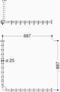 HEWI tringle à rideau , Ø25 A1/A2=883, 18 anneaux, brossée