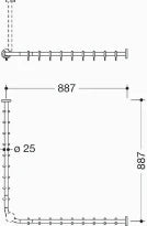 HEWI tringle à rideau , Ø25 A1/A2=883, 18 anneaux, brossée