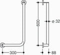 HEWI L-barre main.coudée ,ga.,A1=600,W1= 300,Ø32/32,brossée