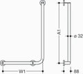 HEWI L-barre main.coudée ,ga.,A1/W1= variable,Ø32/32,brossée