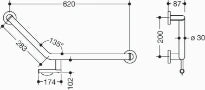 HEWI L-barre main.coud. 135°,av.kit ult.,Ø30, dr., poudre, gris foncé mat