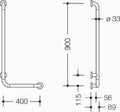 Hewi 801 L-barre maintien coudée ,A1=900,W1= 400,BM211.3, blanc de sécurité
