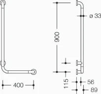Hewi 801 L-barre maintien coudée ,A1=900,W1= 400,BM211.3, blanc de sécurité