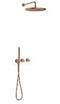 Procasa Vivo kit de finition pour thermostat de douche avec onduler & douchette & tête de douche 300 mm mural - Brushed Copper PVD - cuivre brossé PVD