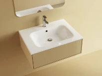 Procasa Klaire tablette en marbre artificiel avec 1 vasque central 700 x 460 mm - blanc brillant - robinetterie pré-percé