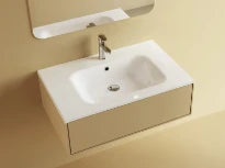 Procasa Klaire tablette en marbre artificiel avec 1 vasque central 800 x 460 mm - blanc brillant - robinetterie pré-percé