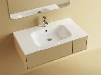 Procasa Klaire tablette en marbre artificiel avec 1 vasque central 900 x 460 mm - blanc brillant - robinetterie pré-percé