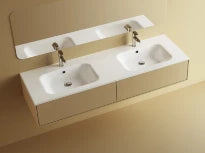Procasa Klaire tablette en marbre artificiel avec 2 vasques 1600 x 460 mm - blanc mat - robinetterie pré-percé