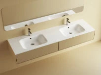 Procasa Klaire tablette en marbre artificiel avec 2 vasques 1800 x 460 mm - blanc mat - robinetterie pré-percé