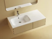Procasa Klaire tablette en marbre artificiel avec 1 vasque à gauche 900 x 460 mm - blanc mat - robinetterie pré-percé