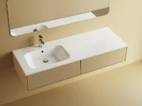 Procasa Klaire tablette en marbre artificiel avec 1 vasque à gauche 1400 x 460 mm - blanc mat - robinetterie pré-percé