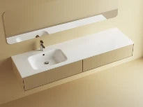 Procasa Klaire tablette en marbre artificiel avec 1 vasque à gauche 1600 x 460 mm - blanc brillant - robinetterie pré-percé