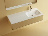 Procasa Klaire tablette en marbre artificiel avec 1 vasque à droîte 1200 x 460 mm - blanc brillant - robinetterie pré-percé