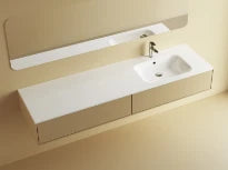 Procasa Klaire tablette en marbre artificiel avec 1 vasque à droîte 1600 x 460 mm - blanc brillant - robinetterie pré-percé
