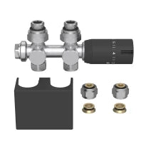 ProOne Radair set radiateur de raccordement avec bloc H thermostatisable droit + 2 raccords de transition avec O-ring + tête thermostatique + bouchon noir mat