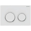 Plaque de déclenchement Geberit Omega20 pour rinçage à 2 volumes - blanc mat laqué - revêtement facile à nettoyer - chromé brillant