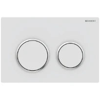 Plaque de déclenchement Geberit Omega20 pour rinçage à 2 volumes - blanc mat laqué - revêtement facile à nettoyer - chromé brillant